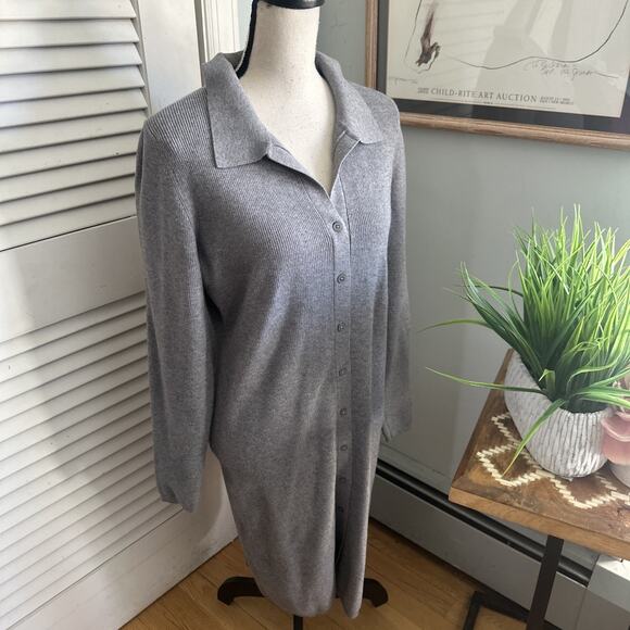 Quince Sweater Dress Womens XL Heather Gray Eco Knit Button Up Minimalist Winter - Picture 5 of 13